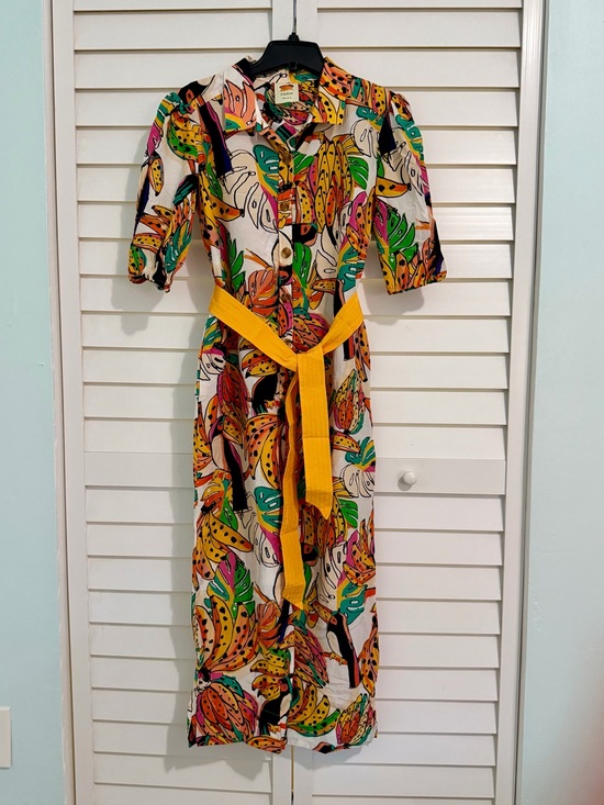 FARM Rio Pants - FARM Rio Multicolor Tropical Print Jumpsuit with Yellow Belt